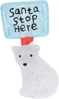 Kerstfiguur LED beer – 35 cm met “Santa stop here” bordje - afbeelding 1