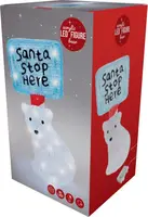 Kerstfiguur LED beer – 35 cm met “Santa stop here” bordje - afbeelding 3
