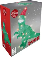 Kerstfiguur LED dino met kerstmuts en LED-verlichting 30cm - afbeelding 2