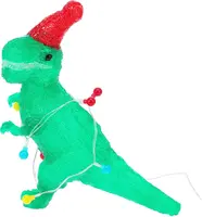 Kerstfiguur LED dino met kerstmuts en LED-verlichting 30cm - afbeelding 1