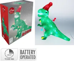 Kerstfiguur LED dino met kerstmuts en LED-verlichting 30cm - afbeelding 3