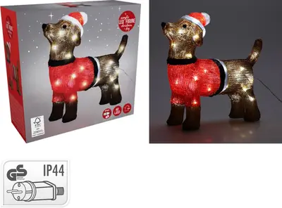 Kerstfiguur LED hond met 40 lampjes 38cm - afbeelding 3