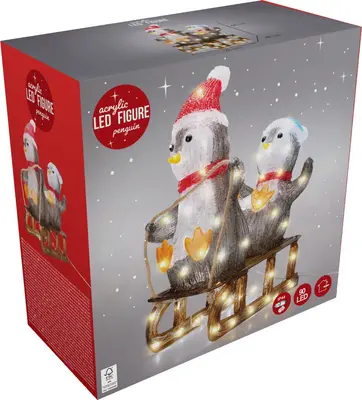 Kerstfiguur LED pinguïn met 90 lampjes 46cm - afbeelding 4
