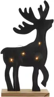 Kerstfiguur LED rendier vilt op houten voet zwart 52m - afbeelding 1