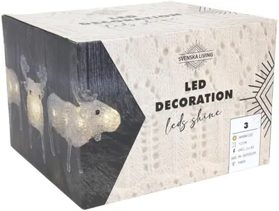 Kerstfiguur LED set 3 elanden acryl 12cm, warm wit - afbeelding 2