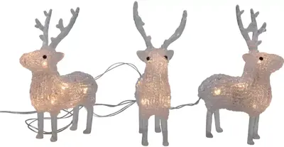 Kerstfiguur LED set 3 rendieren acryl 17cm, warm wit - afbeelding 1
