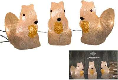 Kerstfiguur LED set 3 verlichte eekhoorns acryl 14cm, warm wit - afbeelding 1