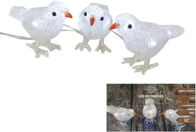 Kerstfiguur LED set 3 vogels acryl 15cm, warm wit - afbeelding 1