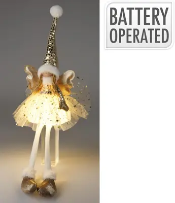 Kerstfiguur polyester engel led 22x18x60cm goud