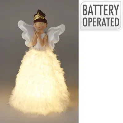 Kerstfiguur polyester engel led 22x22x36cm wit