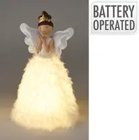 Kerstfiguur polyester engel led 22x22x36cm wit