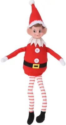 Kerstfiguur polyester kerstelf 8x6x35cm rood, wit