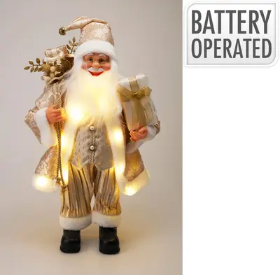 Kerstfiguur polyester kerstman led 20x35x60cm goud