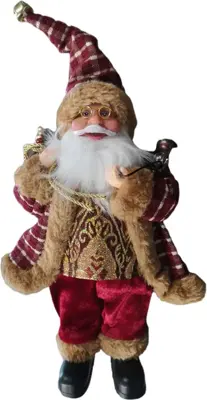 Kerstfiguur polyester kerstman met zak 15x10x30cm rood