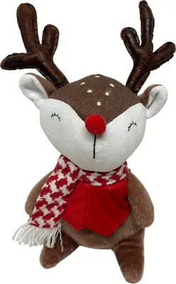 Kerstfiguur polyester rendier floris sjaal 20x10x34cm rood, bruin