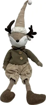 Kerstfiguur polyester rendier frederik sjaal 24x10x70cm bruin