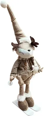 Kerstfiguur polyester rendier frederik skies 17x16x58cm bruin