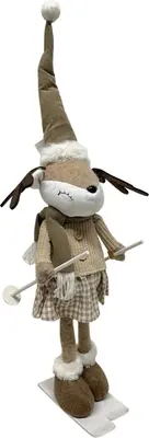 Kerstfiguur polyester rendier frieda skies 17x16x58cm bruin