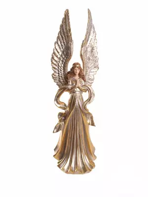 Kerstfiguur polystone engel 15.7x14.6x52.5cm goud