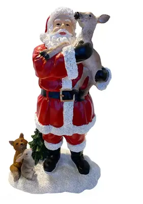Kerstfiguur polystone kerstman met dieren 16.5x11x27.5cm rood