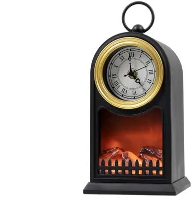 Kersthuisje LED klok met haard 25cm - afbeelding 1