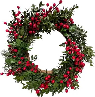 Kerstkrans bes 40cm rood - afbeelding 1
