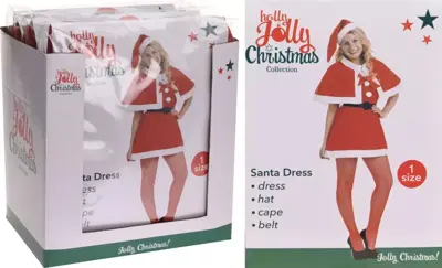 Kerstman kostuum vrouw 4-delig rood, wit 