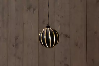 Kerstverlichting bal glas zwart-goud 15cm 15LED warm wit 2xAAA - afbeelding 1