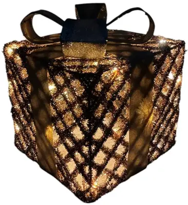 Kerstverlichting cadeautje champagne goud lint small - afbeelding 1