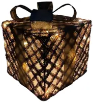 Kerstverlichting cadeautje champagne goud lint small - afbeelding 1