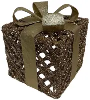 Kerstverlichting cadeautje champagne goud lint small - afbeelding 2