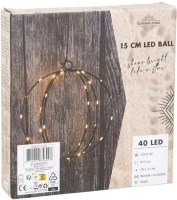 Kerstverlichting LED bol 40 lampjes zwart Ø 15cm, gouden gloed - afbeelding 1