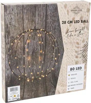 Kerstverlichting LED bol 80 lampjes zwart Ø 28cm, gouden gloed - afbeelding 1