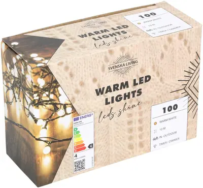 Kerstverlichting LED bolletjes 100 lampjes 10m, warm wit - afbeelding 1