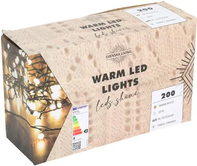 Kerstverlichting LED bolletjes 200 lampjes 20m, warm wit - afbeelding 1