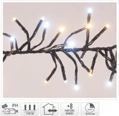 Kerstverlichting LED cluster 1512 lampjes met controller 11m, wit/warm wit - afbeelding 2