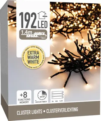 Kerstverlichting LED cluster 192 lampjes 1,4m, extra warm wit - afbeelding 2