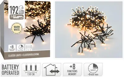 Kerstverlichting LED cluster 192 lampjes 1,4m, warm wit - afbeelding 6