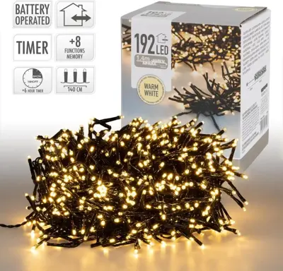 Kerstverlichting LED cluster 192 lampjes 1,4m, warm wit - afbeelding 4