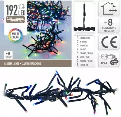 Kerstverlichting LED cluster 192 lampjes 1m, multicolor - afbeelding 1
