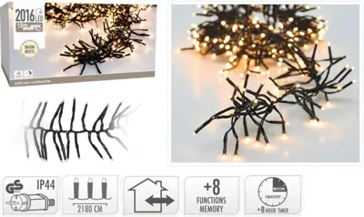 Kerstverlichting LED cluster 2016 lampjes 14,6m, warm wit - afbeelding 1