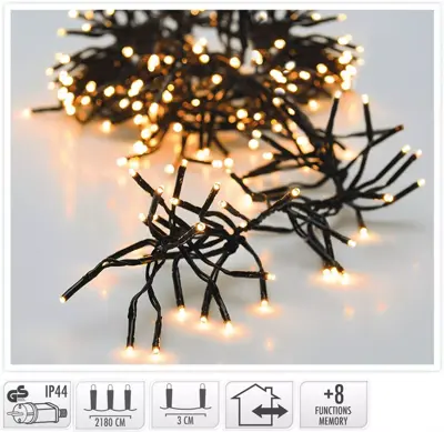 Kerstverlichting LED cluster 3000 lampjes 22m, extra warm wit - afbeelding 1