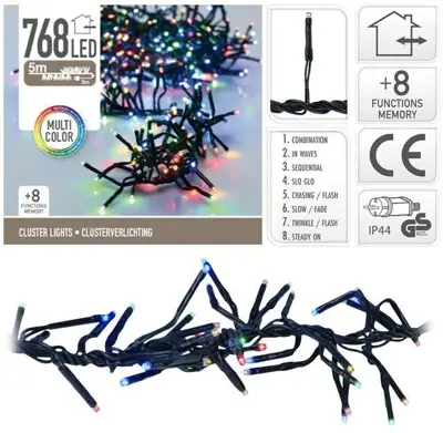 Kerstverlichting LED cluster 768 lampjes 5,5m, multicolor - afbeelding 1