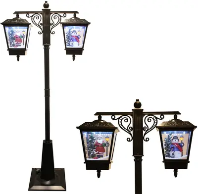 Kerstverlichting LED dubbellantaarn bewegend met muziek zwart 1,88m - afbeelding 2
