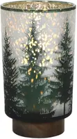 Kerstverlichting LED glazen lamp kerstboom met houten voet Ø 12 x 20cm - afbeelding 1