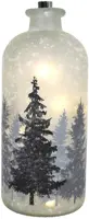 Kerstverlichting LED glazen pot met besneeuwde bomen Ø 11 x 26cm - afbeelding 1