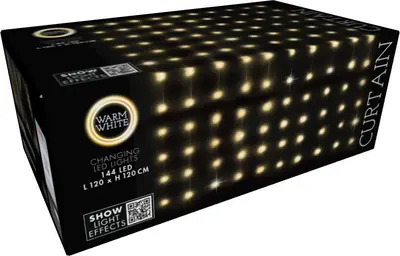 Kerstverlichting LED gordijn met 144 lampjes 1,2m, warm wit - afbeelding 3