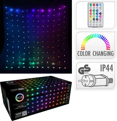 Kerstverlichting LED gordijn met 144 RGB-lampjes 1,2m, multicolor - afbeelding 4