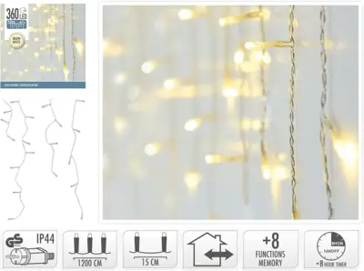 Kerstverlichting LED ijspegels 360 lampjes 12m, warm wit - afbeelding 2
