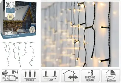 Kerstverlichting LED ijspegels 360 lampjes met controller 12m, warm wit - afbeelding 2